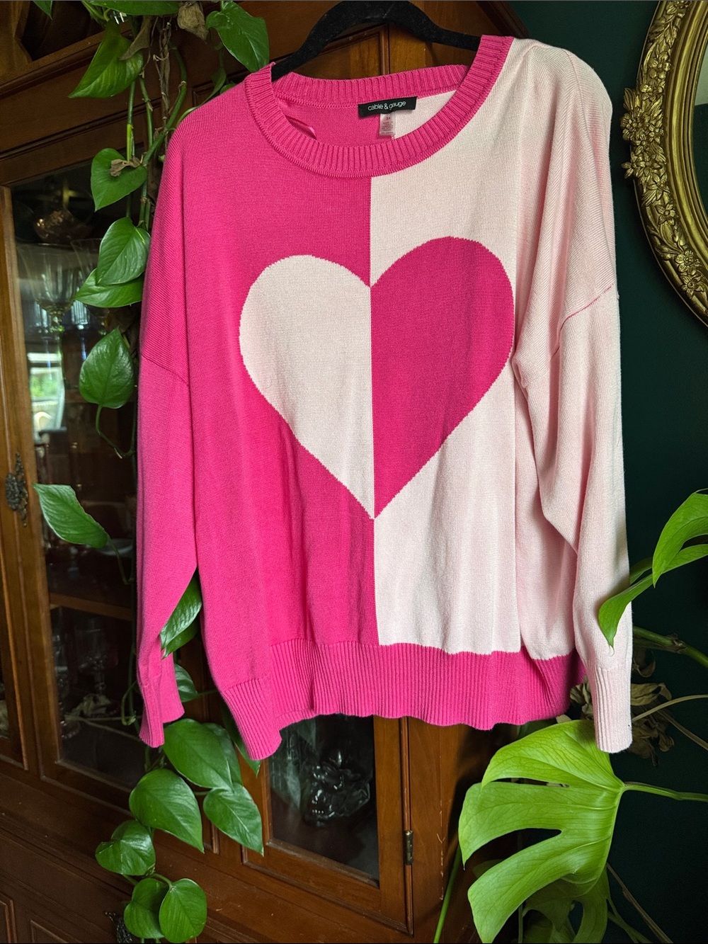 Cable & Gauge Pink Colorblock Heart Sweater - Picture 2 of 3